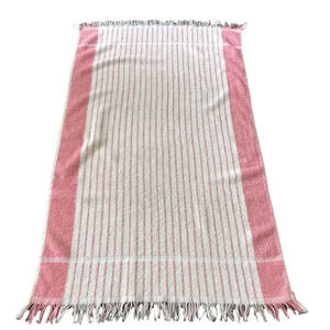 MCM‎ Vintage Cannon 100% Cotton Striped Pink Fringe Granny Bath Towel 21” X 35”